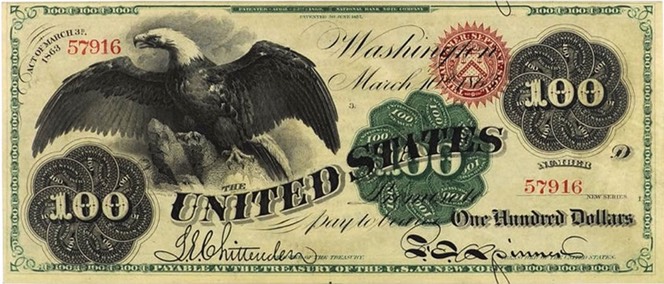 1863-Spread-Eagle-100-Legal-Tender-Note-Fr.-167a-is-graded-PMG-65-Gem-Uncirculated-EPQ