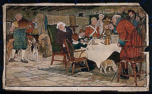 512px-A family sit around a table eating their Christmas meal and Wellcome V0040154